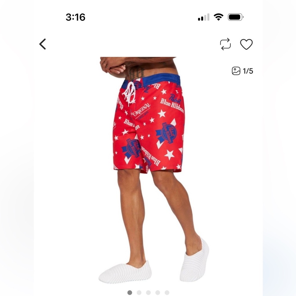Pabst Blue Ribbon board shorts on red white and blue size XXl